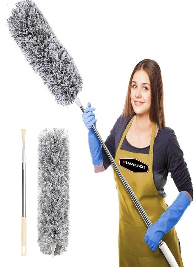 Finalize Microfiber Feather Duster 4PCS - Extendable & Bendable Dusters with Long Extension Pole, Washable Lightweight Dusters for Cleaning Ceiling Fan, High Ceiling- (Grey Duster with 100) - Image 1